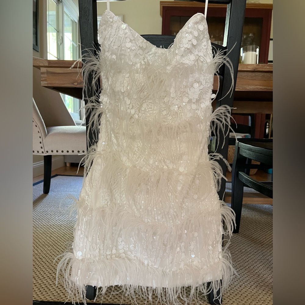 Eliya the Label White Feathered Sequin Dress, TIFFANY DRESS